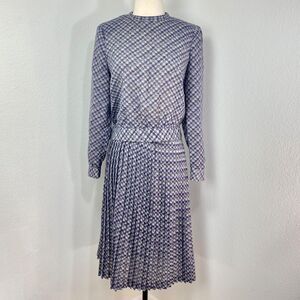 Vintage 80s Two-Piece Skirt & Blouse Med 8 Julie Miller Purple Plaid Lightweight